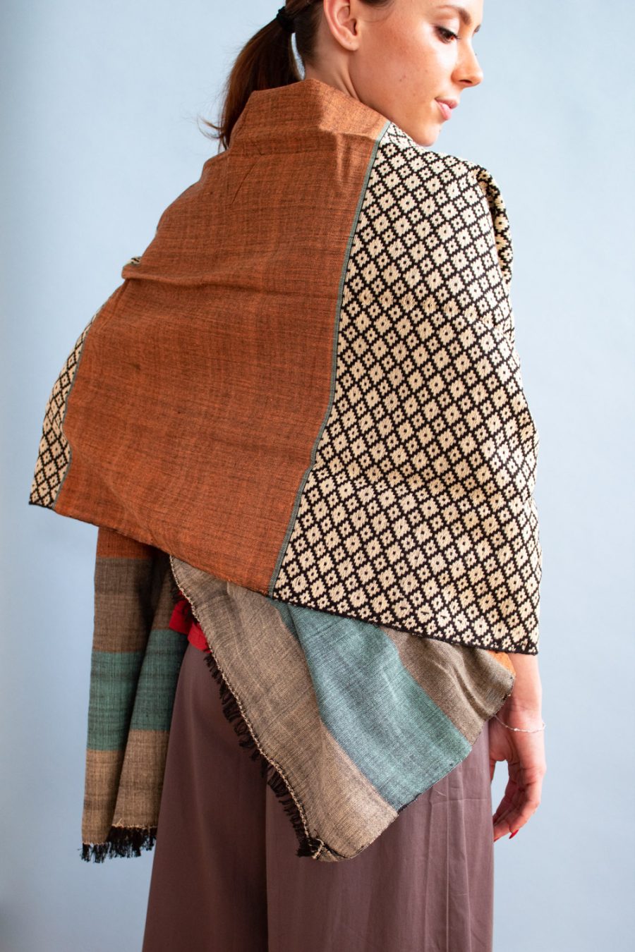 Sciarpa cotone jacquard motivo nido d'ape - Image 2