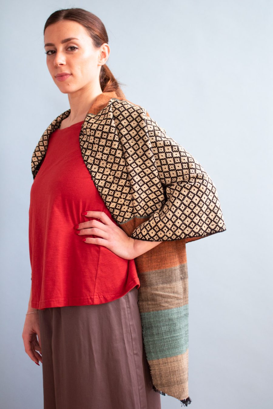 Sciarpa cotone jacquard motivo nido d'ape - Image 3