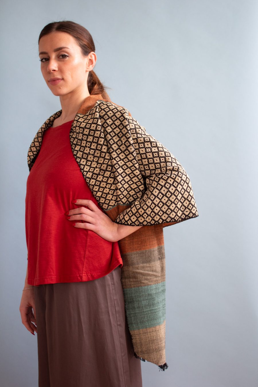 Sciarpa cotone jacquard motivo nido d'ape - immagine 2