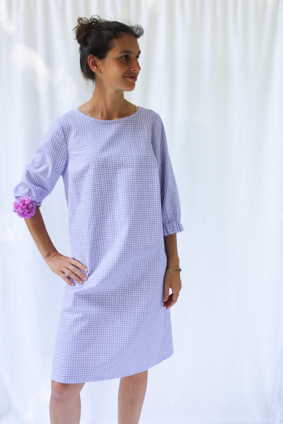 Abito Vichy in cotone stampato - immagine 2