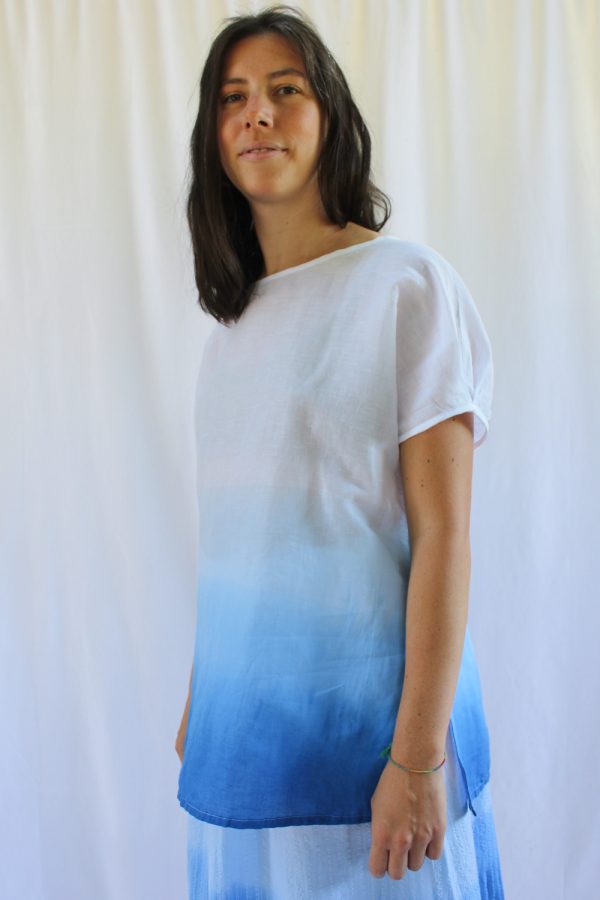 Blusa Lanh in lino e cotone tinto a mano
