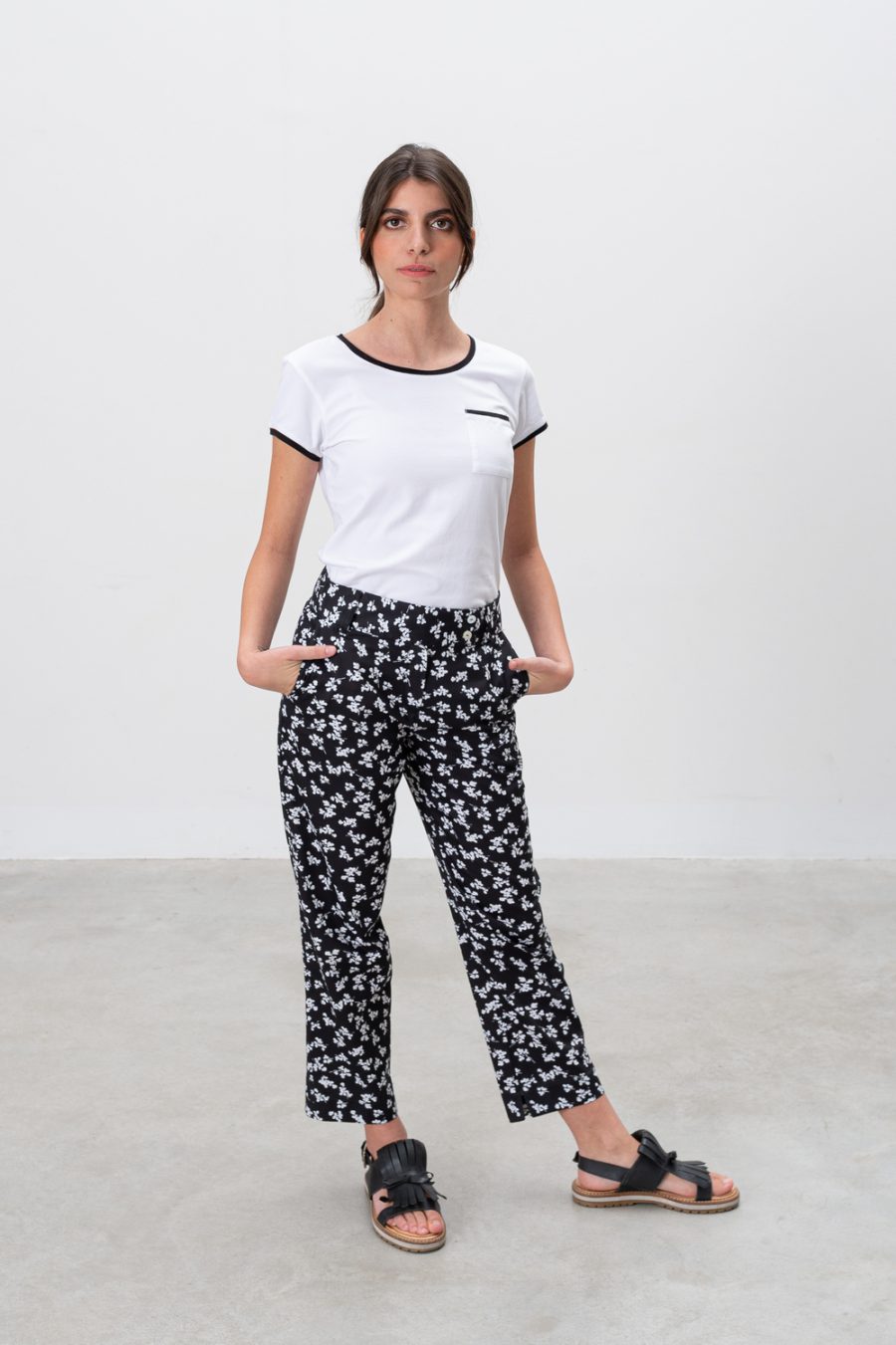 Pantaloni Priyanka in cotone e lyocell stampato