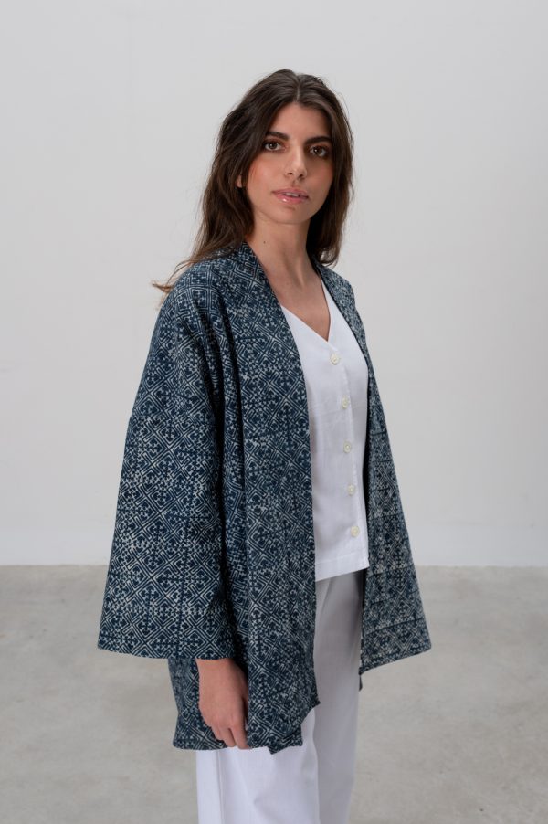 Kimono in cotone stampa block print