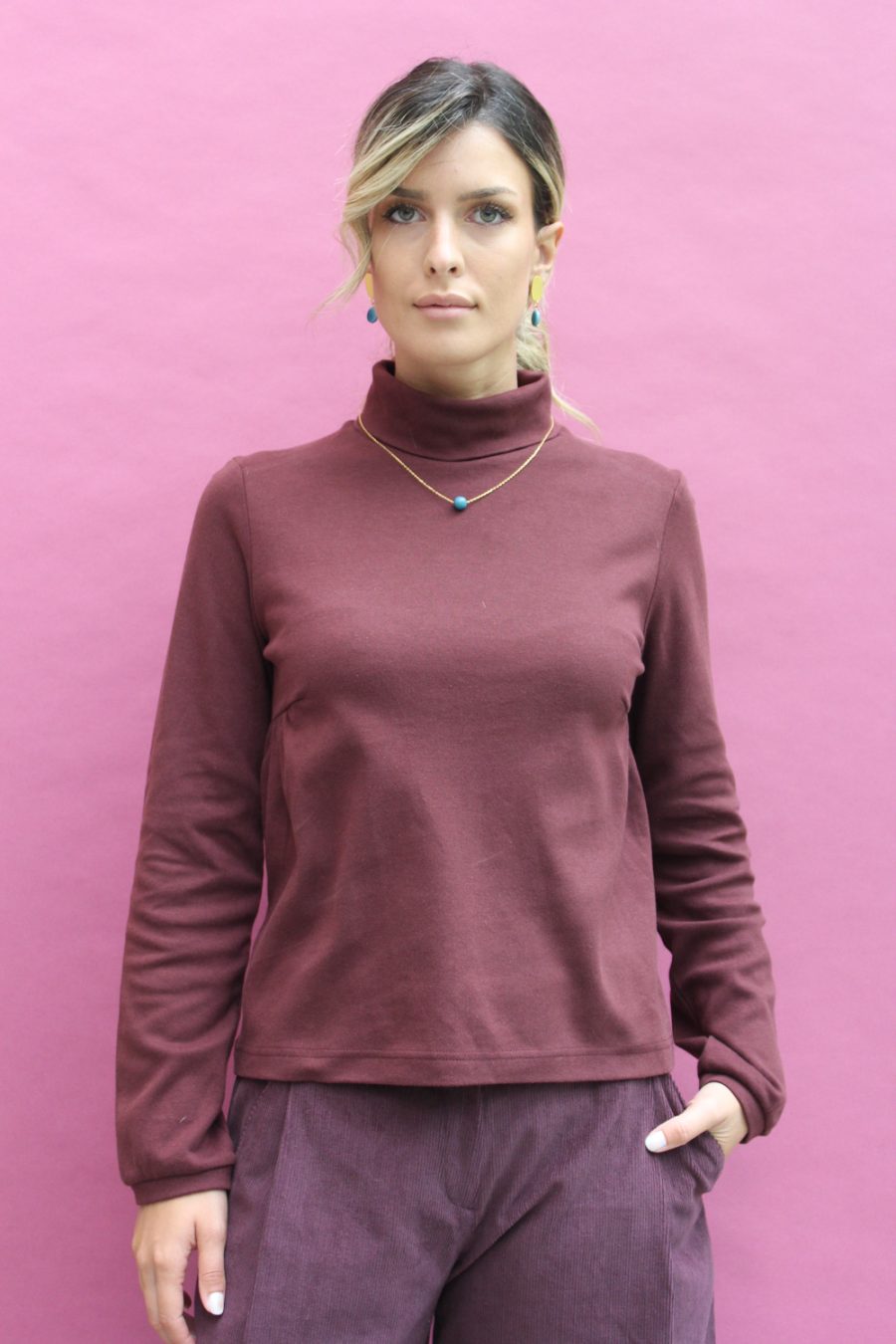 T-shirt lupetto a manica lunga Amelia in cotone interlock biologico