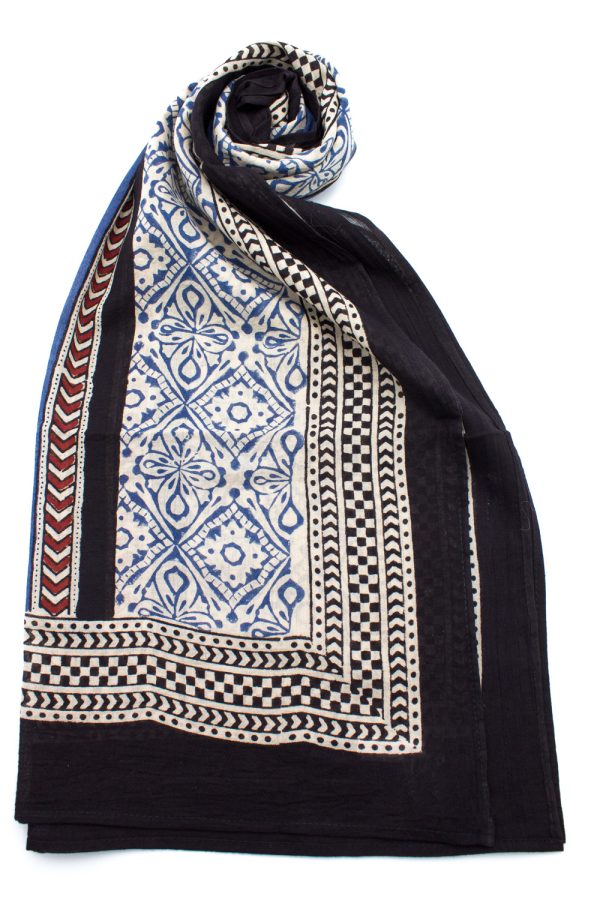 Stola in cotone stampa a mano blockprint disegno Ikat con colori vegetali