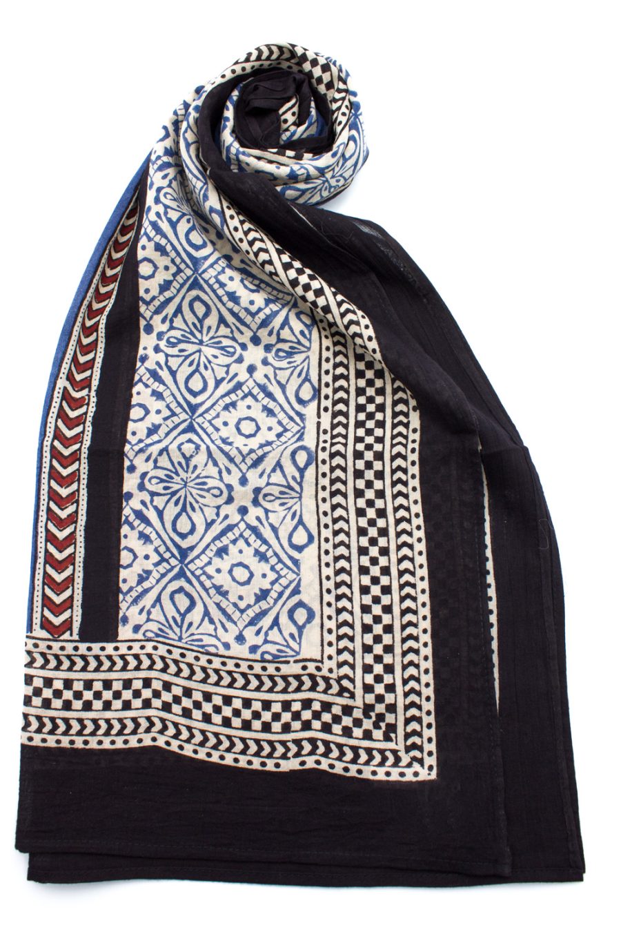 Stola in cotone stampa a mano blockprint disegno Ikat con colori vegetali