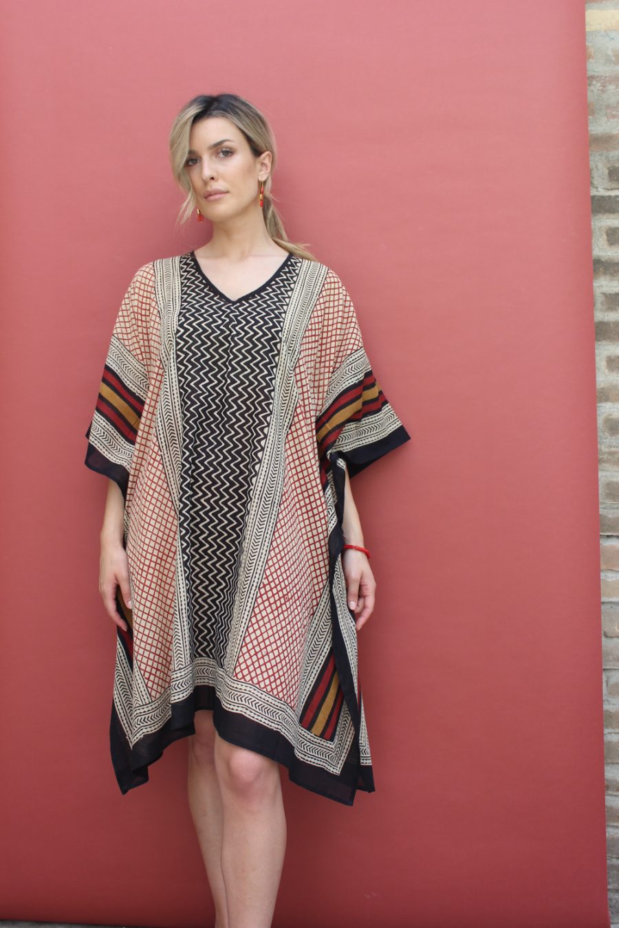 Caftano cotone stampa a mano blockprint disegno Chevron