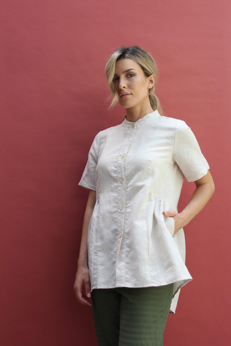 Camicia lunga Oriana in misto lino e cotone