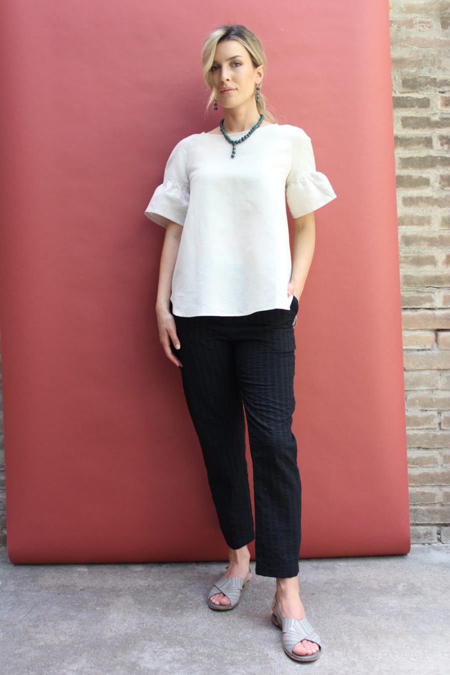 Pantalone Erica in cotone seersucker