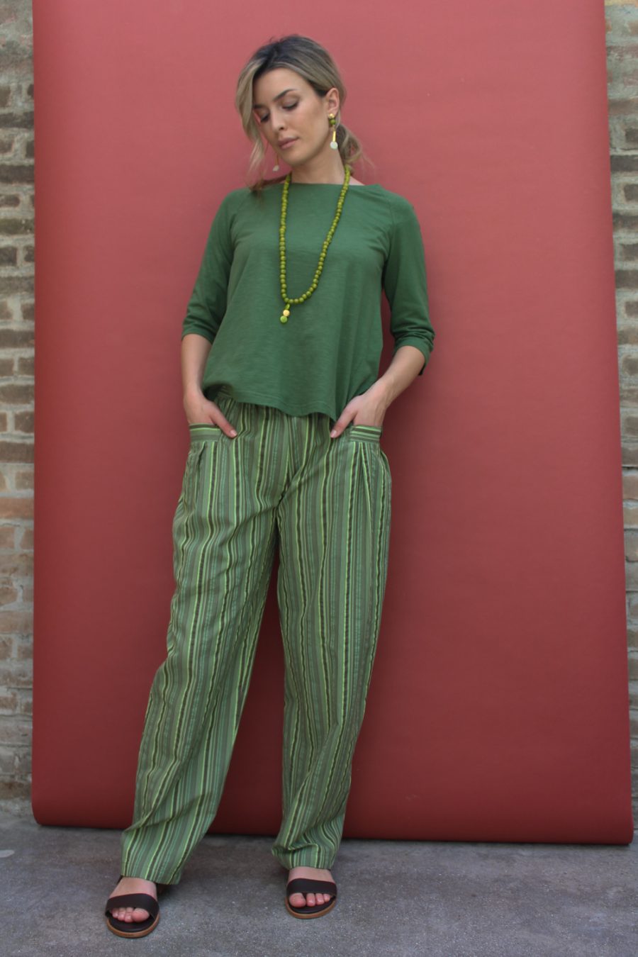Pantalone Juna in cotone seersucker a righe - Image 2