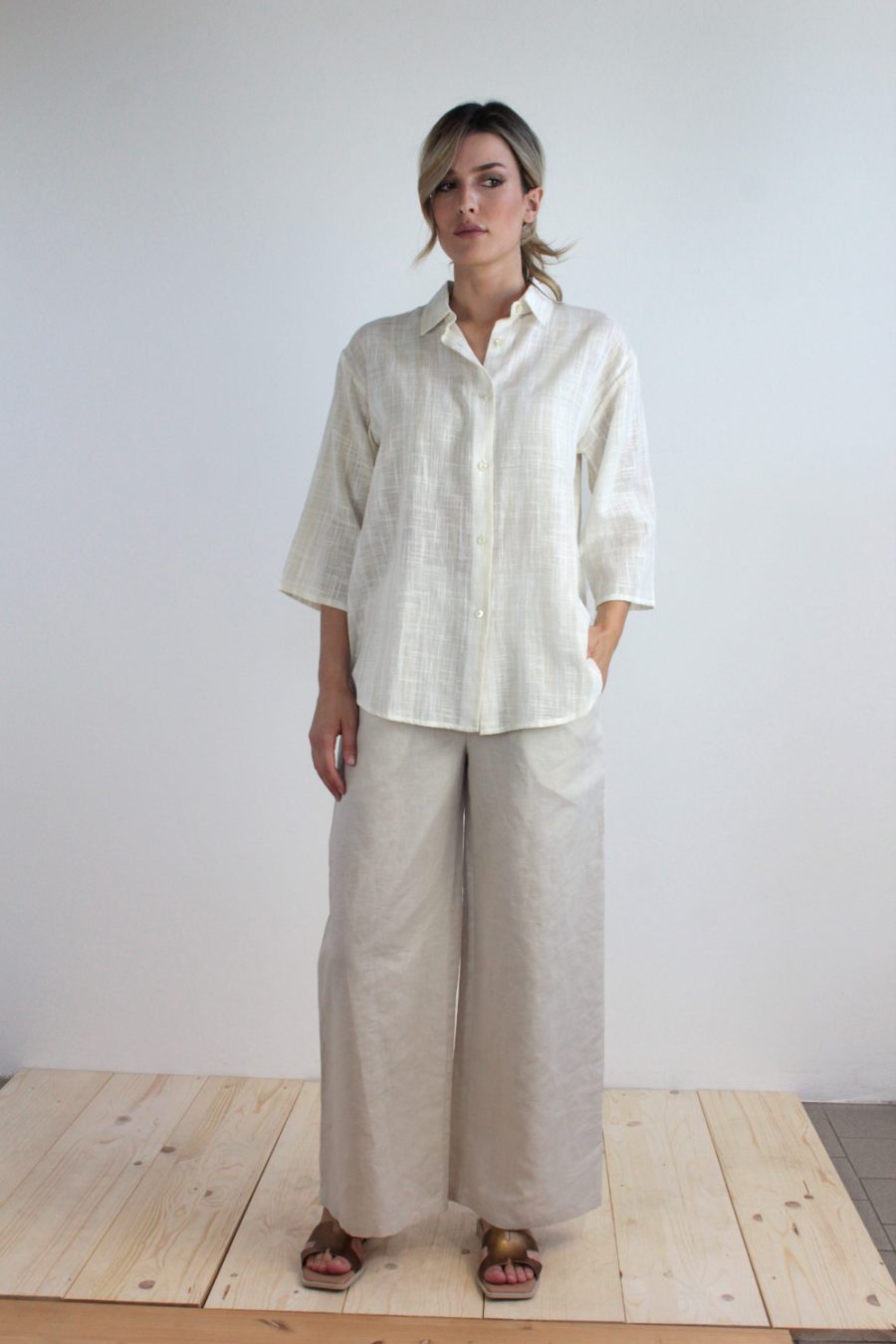 Camicia Luna in cotone garzato a righe
