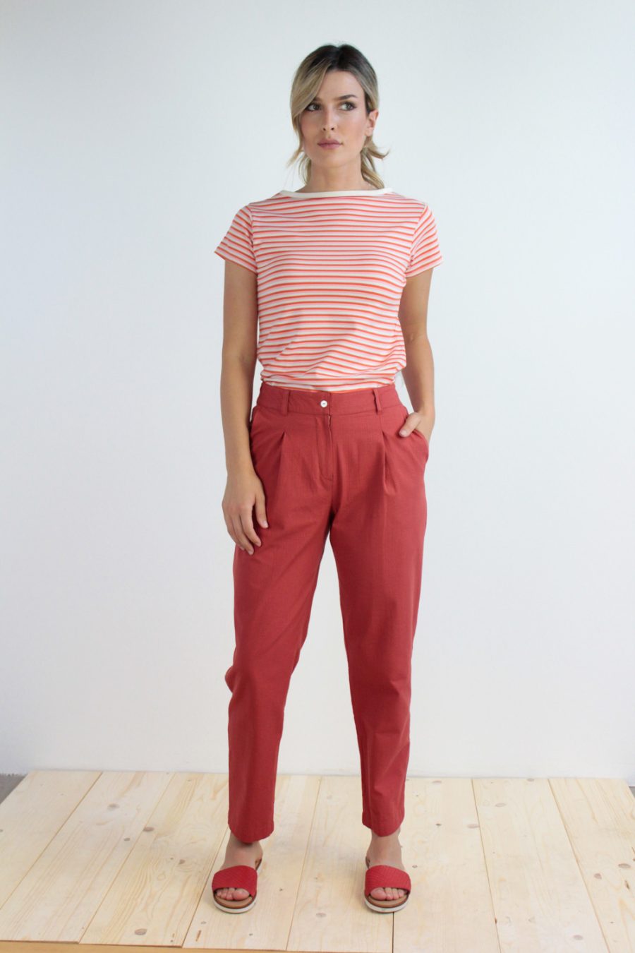 Pantalone Ambretta in cotone seersucker