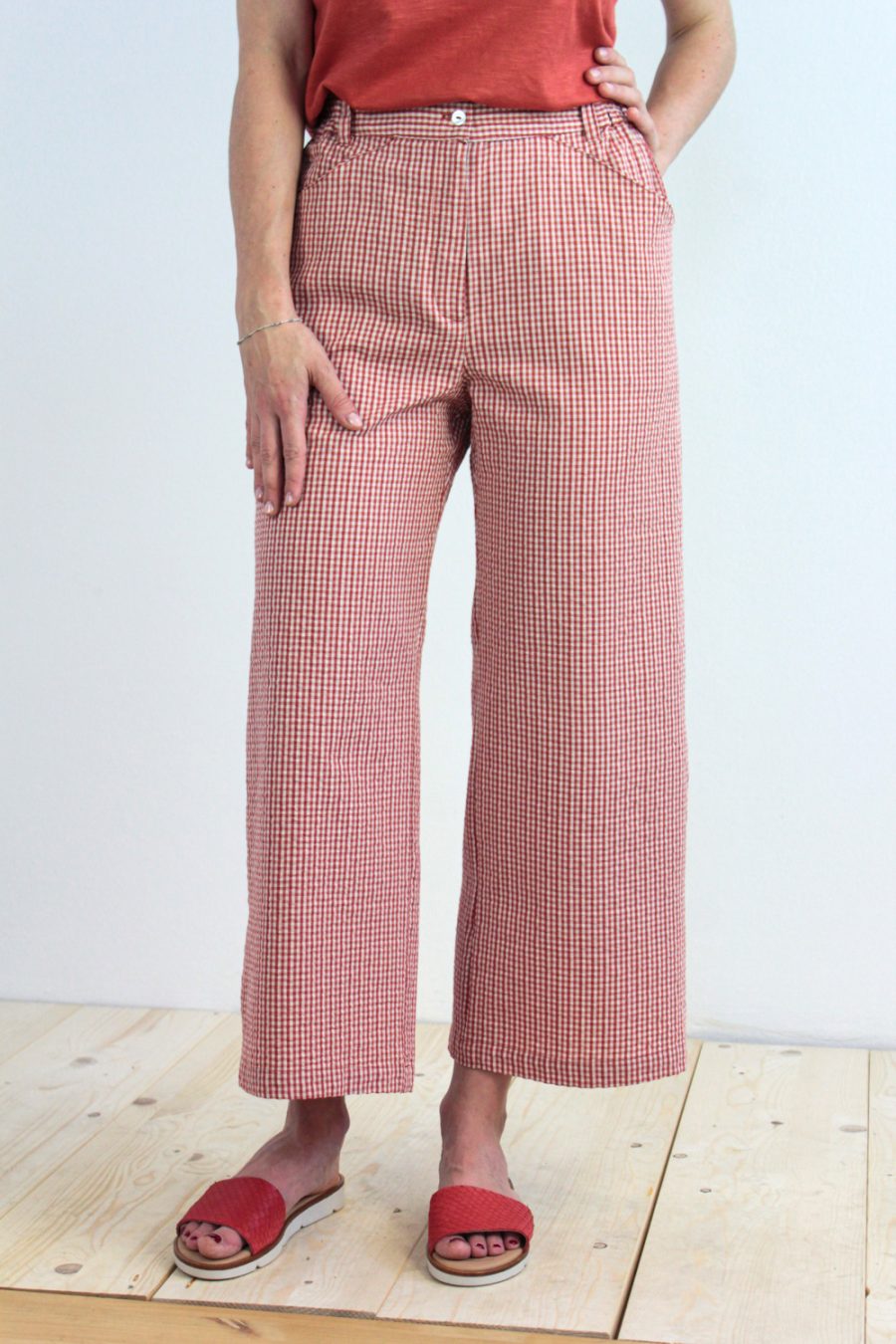 Pantalone Vite in cotone seersucker a scacchi - immagine 2