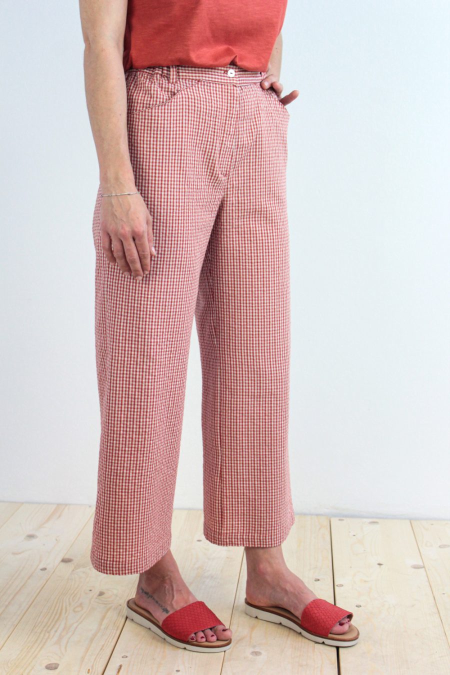 Pantalone Vite in cotone seersucker a scacchi - immagine 4