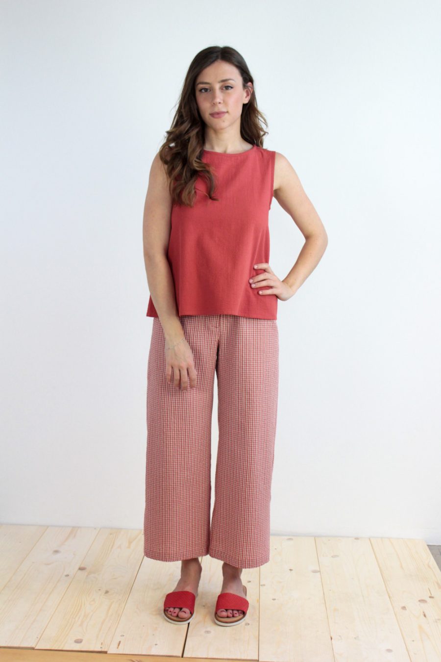 Pantalone Vite in cotone seersucker a scacchi