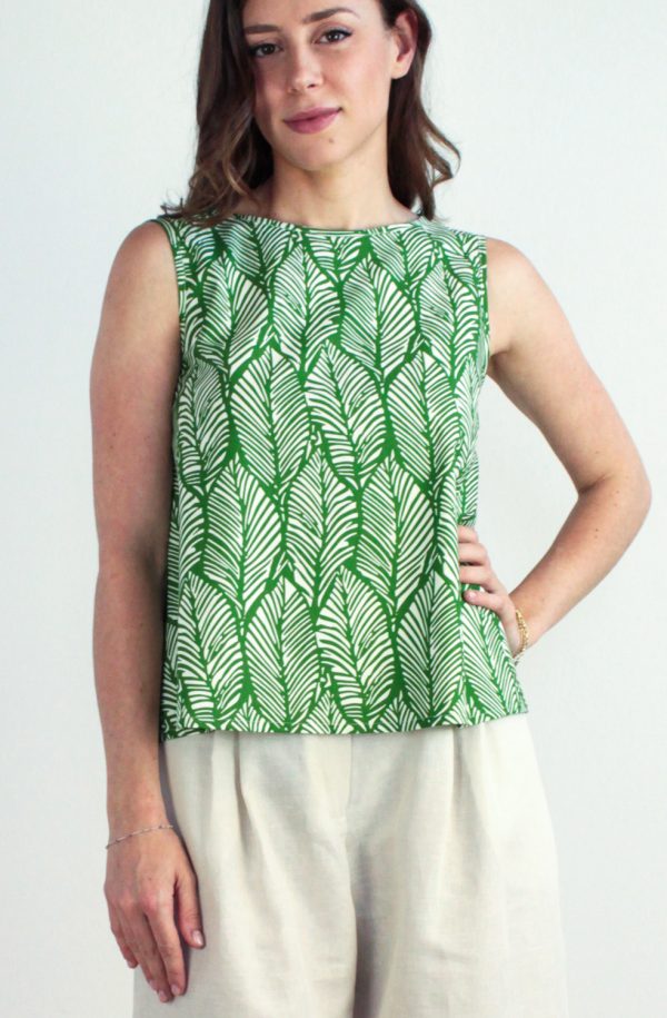 Top Wasabi in cotone stampato