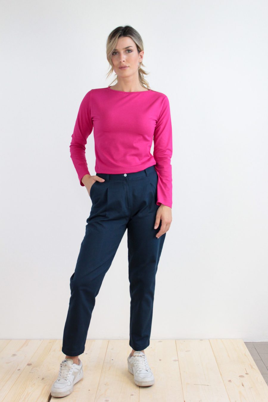 T-shirt Bateau in jersey di cotone biologico stretch