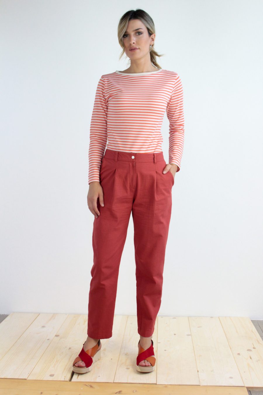 T-shirt Bateau in jersey di cotone biologico stretch a righe - Image 2