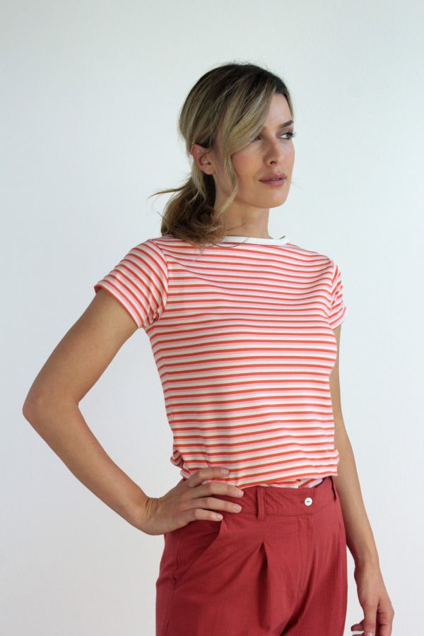 T-shirt Tea in jersey di cotone biologico stretch a righe