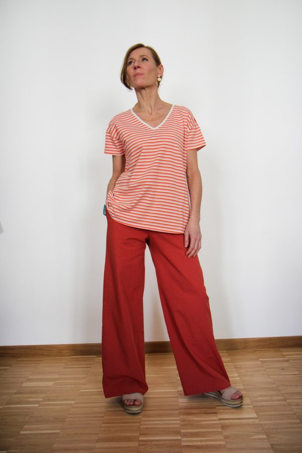 T-shirt Tulsi in jersey di cotone biologico stretch a righe