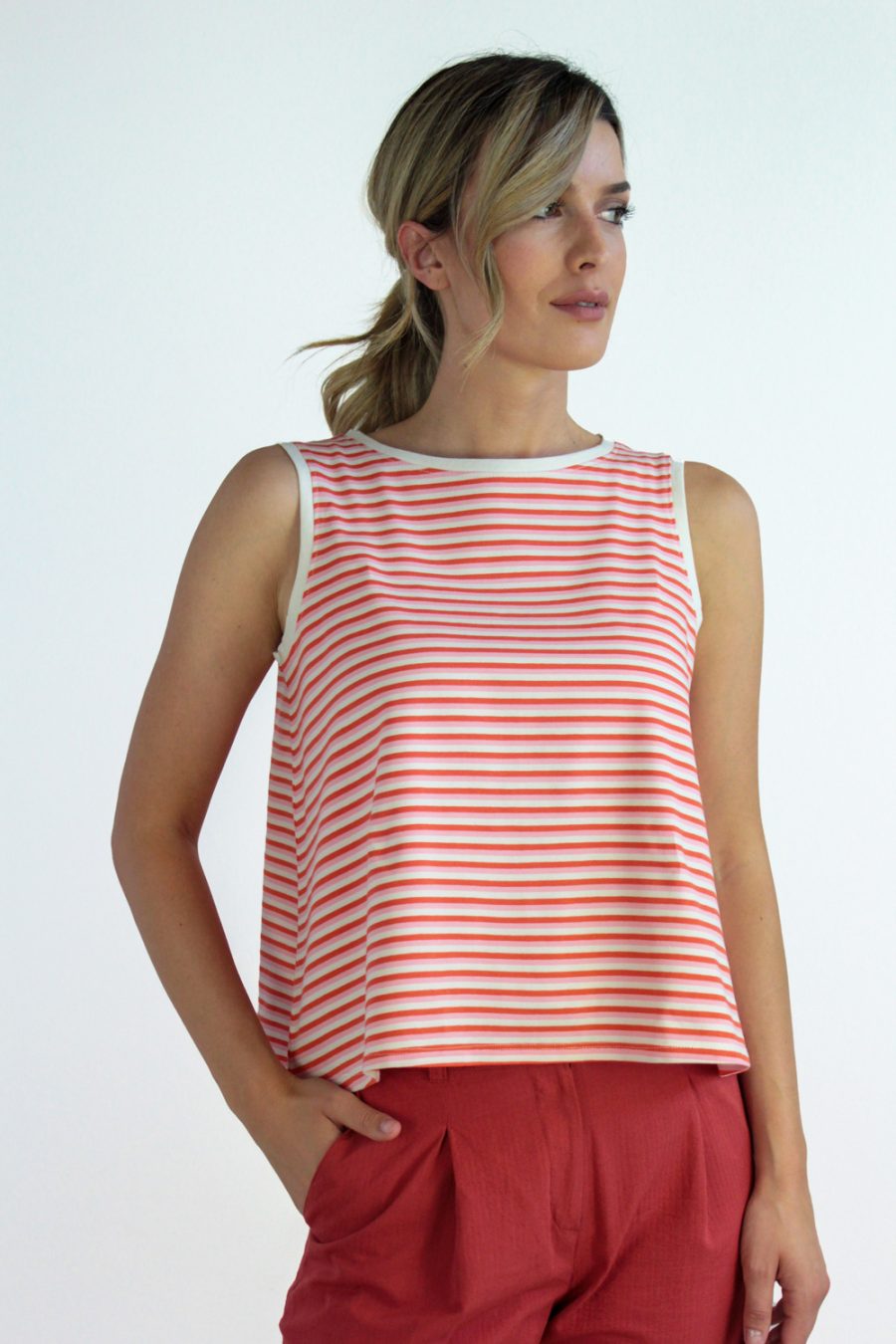 Top Palma in jersey di cotone biologico stretch a righe