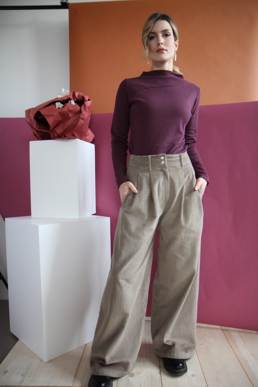 T-shirt a manica lunghe Onde in cotone interlock biologico