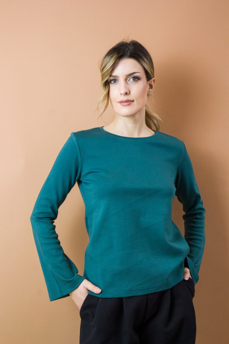 T-shirt a manica lunga Amarillo in cotone interlock biologico - immagine 2
