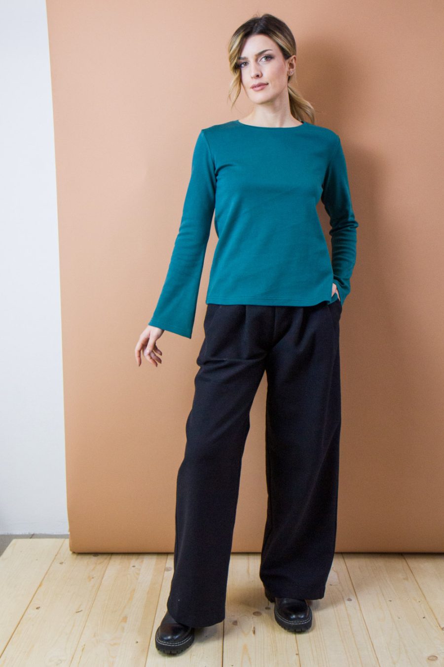 T-shirt a manica lunga Amarillo in cotone interlock biologico