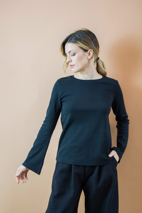 T-shirt a manica lunga Amarillo in cotone interlock biologico