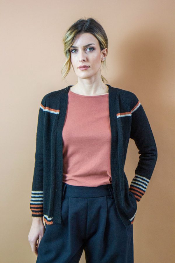 Cardigan Liquirizia in alpaca motivo a righe