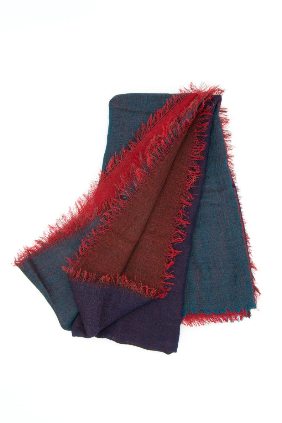 Stola in lana doppio strato rosso, blu - immagine 2