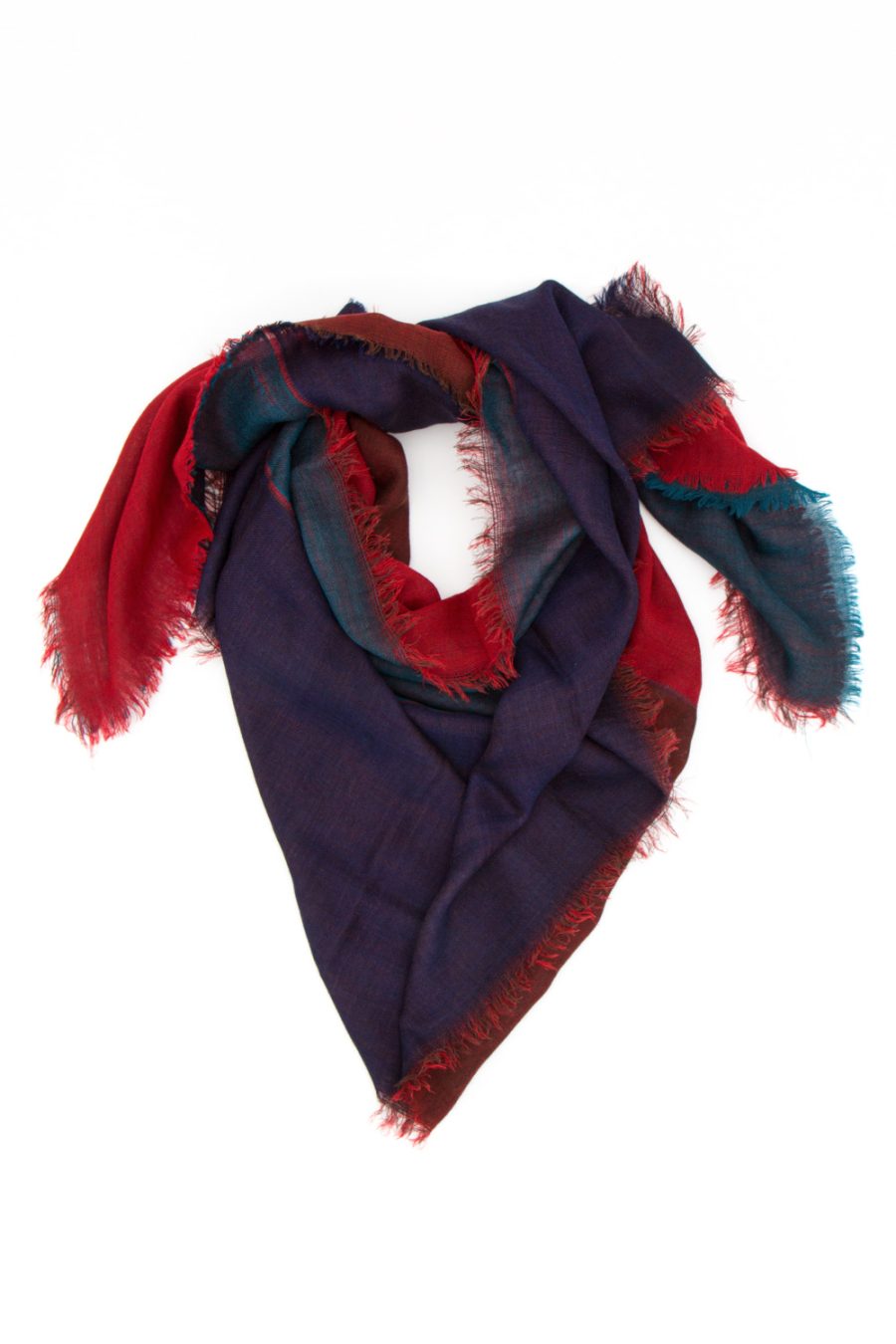 Stola in lana doppio strato rosso, blu - immagine 3