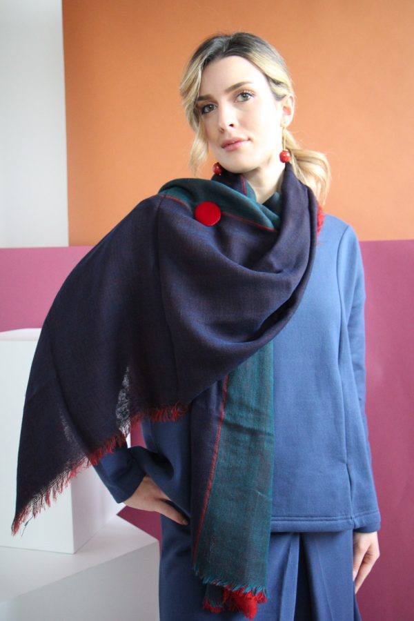 Stola in lana doppio strato rosso, blu