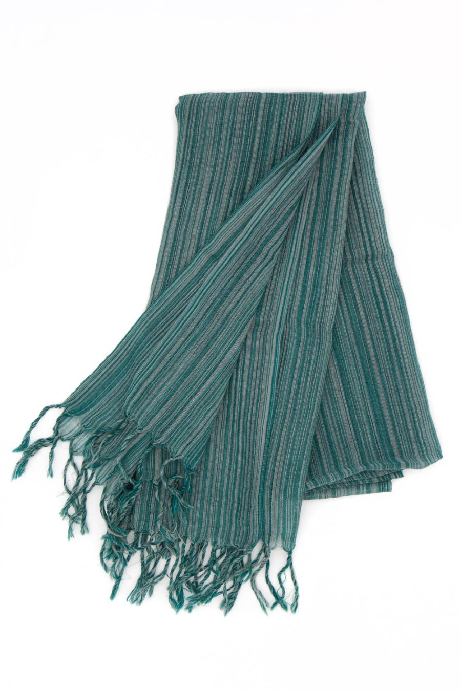 Stola in lana a righe verde - immagine 2