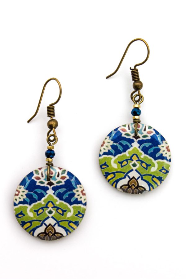 Orecchini pendenti disco in ceramica decorata Qais