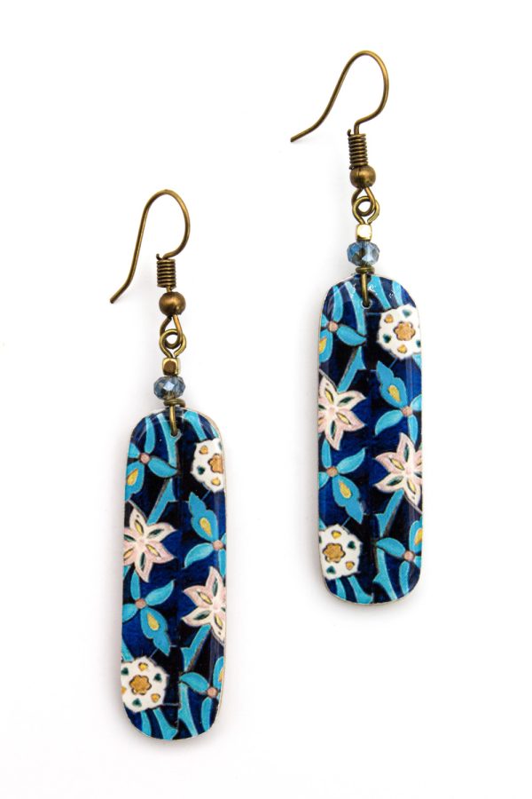 Orecchini pendenti ellisse in ceramica decorata Shirin