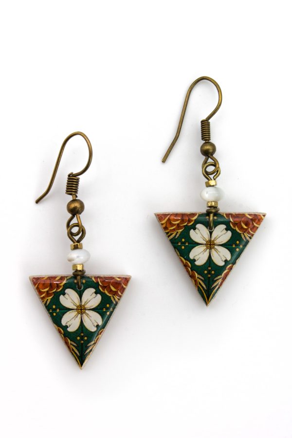 Orecchini pendenti triangolo in ceramica decorata Yalda