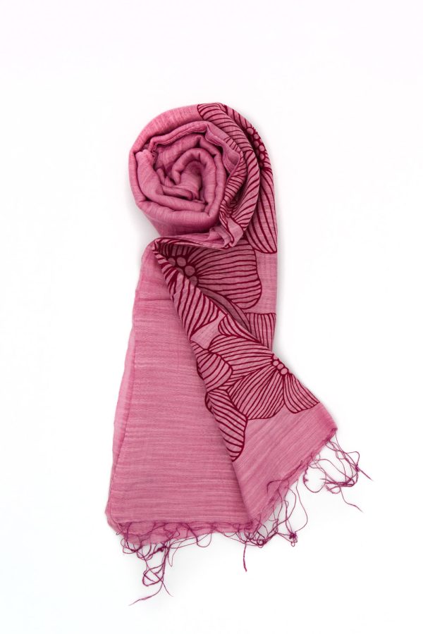 sciarpa in cotone e seta stampa Anemone, rosa