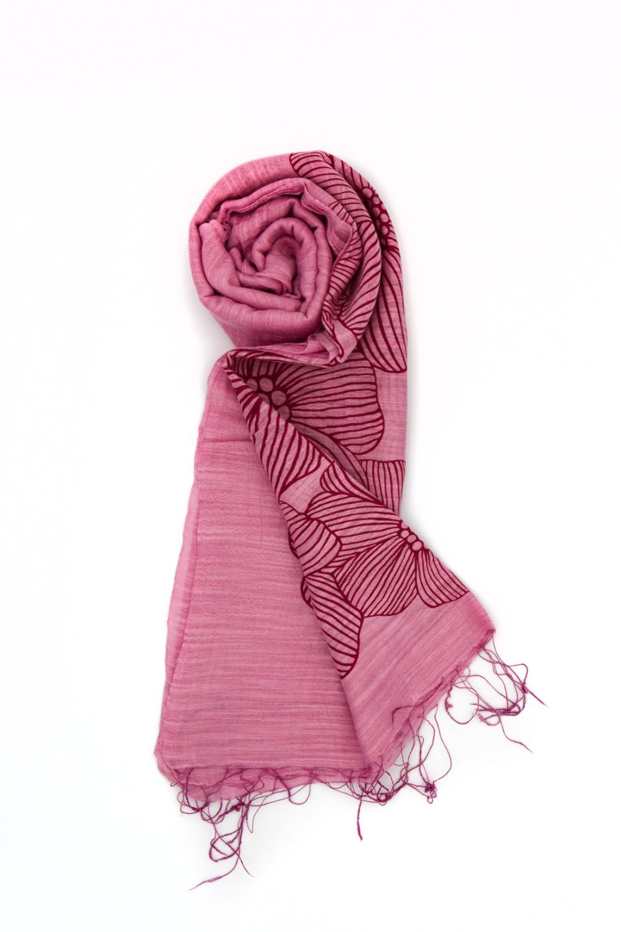 sciarpa in cotone e seta stampa Anemone, rosa