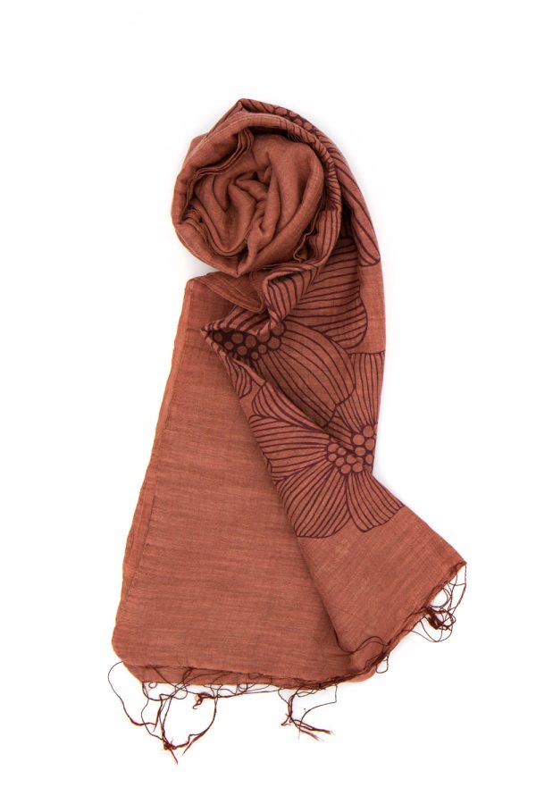 sciarpa in cotone e seta stampa Anemone, ginger