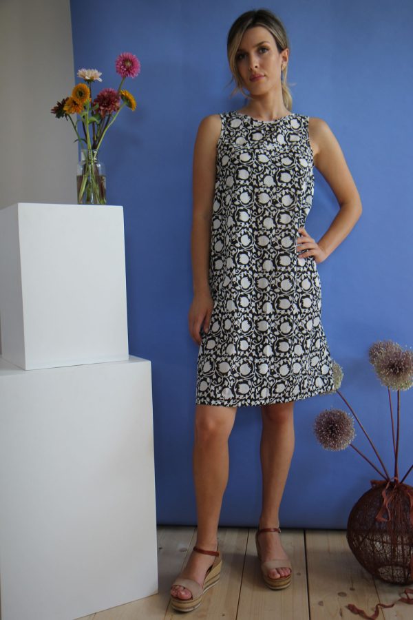 Abito Bindia in cotone con stampa block print disegno "Tulipani"