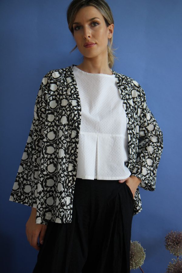 Kimono in cotone con stampa block print disegno "Tulipani"