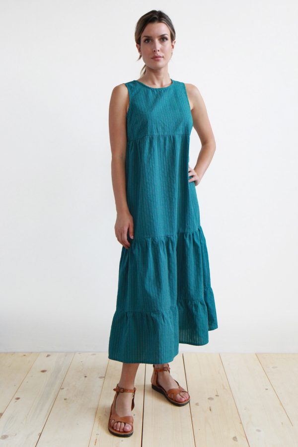 Abito lungo Elicriso in cotone seersucker scacchi