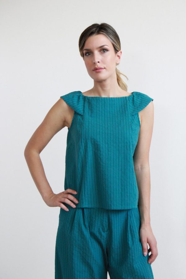 Top Manioca in cotone seersucker scacchi