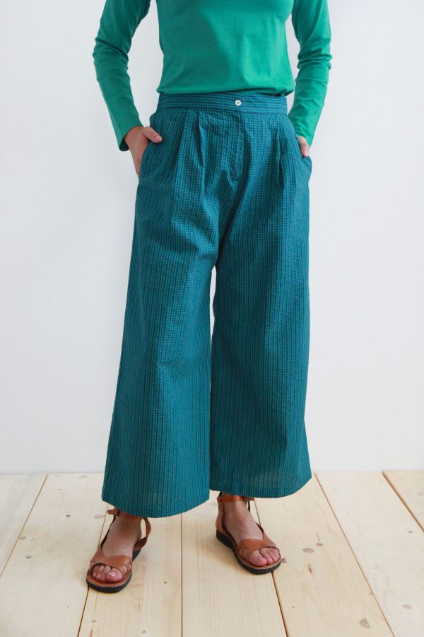 Pantalone Eileen in cotone seersucker scacchi
