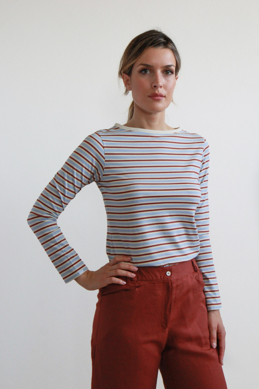 T-shirt Bateau in jersey di cotone biologico stretch a righe - immagine 2