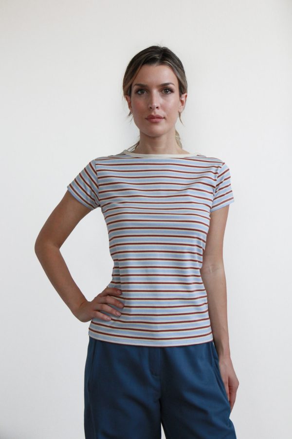 T-shirt Tea in jersey di cotone biologico stretch a righe