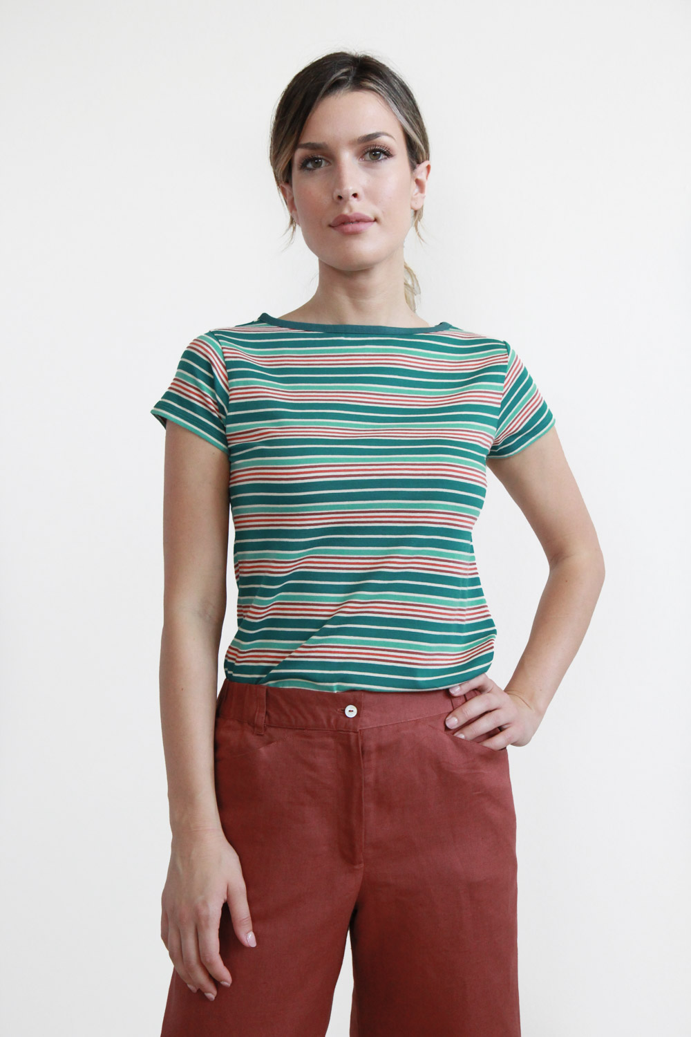 T-shirt Tea in jersey di cotone biologico stretch a righe - immagine 2