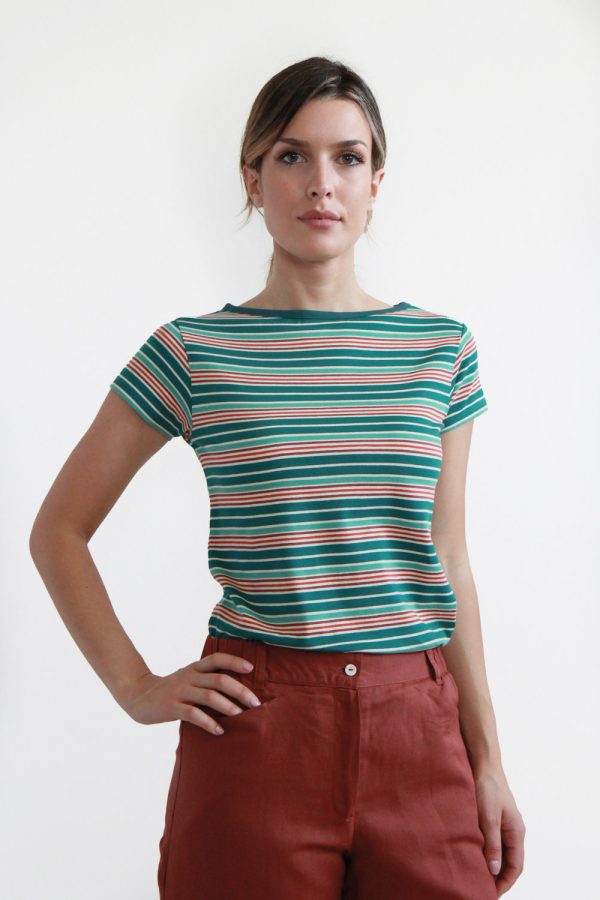 T-shirt Tea in jersey di cotone biologico stretch a righe