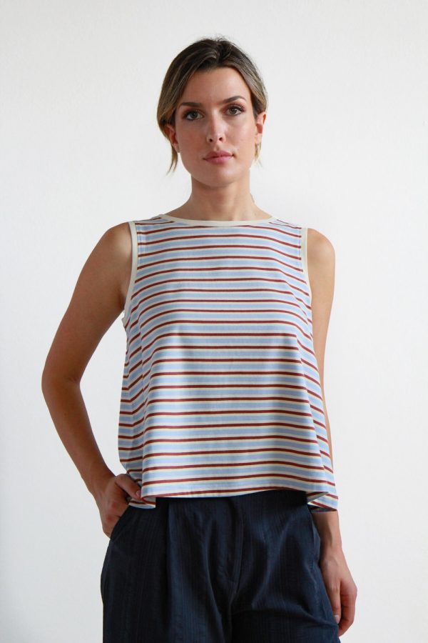 Top Palma in jersey di cotone biologico stretch a righe